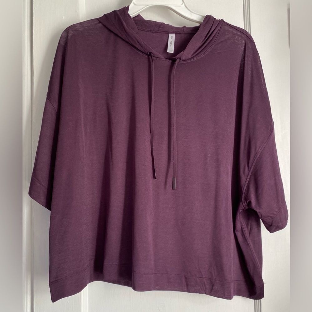Athleta Purple Vapor Hooded Sheer Pullover Cropped Tee Sz: Large